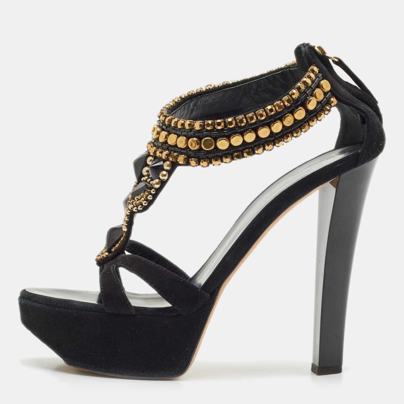 luxury-women-giuseppe-zanotti-used-shoes-p1153356-1747456946-001 Giuseppe Zanotti Black Suede Embellished Platform Sandals Size 39