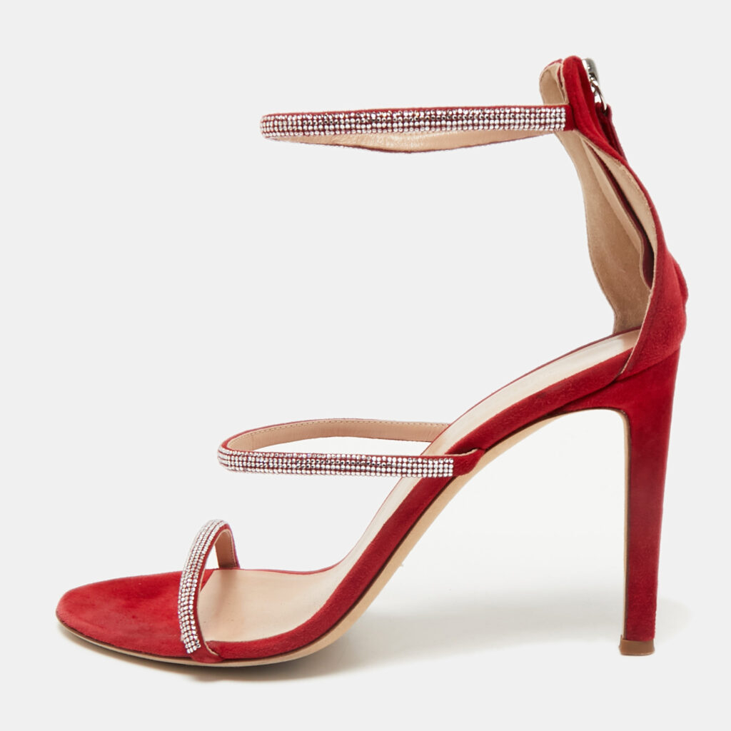 luxury-women-giuseppe-zanotti-used-shoes-p1162826-001 Giuseppe Zanotti Red Crystal Embellished Suede Strappy Sandals Size 39