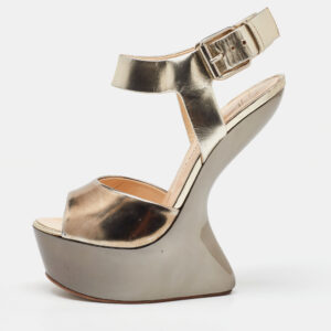 Giuseppe Zanotti Gold Leather Heelless Platform Ankle Strap Sandals Size 38