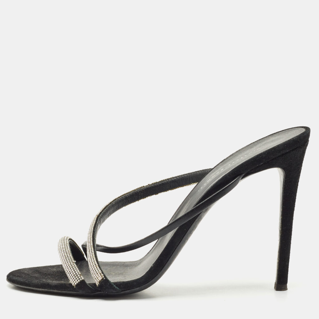 luxury-women-giuseppe-zanotti-used-shoes-p1166059-001 Giuseppe Zanotti Black Leather and Suede Crystal Embellished Slide Sandals Size 40
