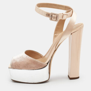 Giuseppe Zanotti Beige Satin and Velvet Lavinia Platform Sandals Size 41