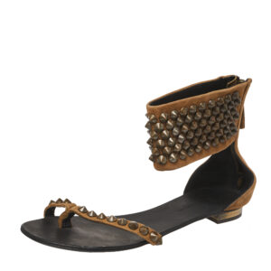 Giuseppe Zanotti Brown Suede Leather Studded Toe Ring Sandals Size 38.5