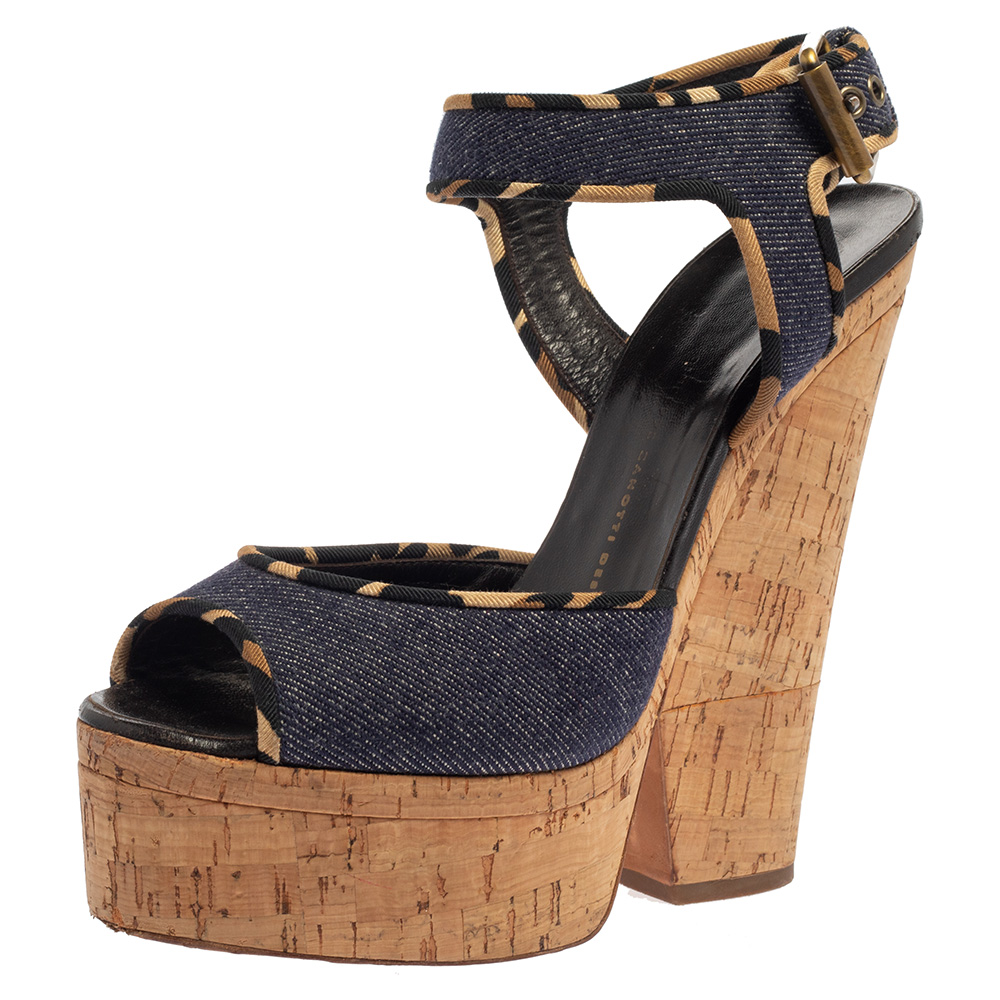 luxury-women-giuseppe-zanotti-used-shoes-p382780-005 Giuseppe Zanotti Dark Wash Denim Cork Heel Platform Wedge Sandals Size 39