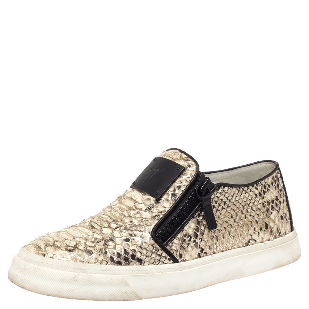 luxury-women-giuseppe-zanotti-used-shoes-p385301-001 Giuseppe Zanotti Multicolor Python Embossed Leather Devon Slip On Sneakers Size 40