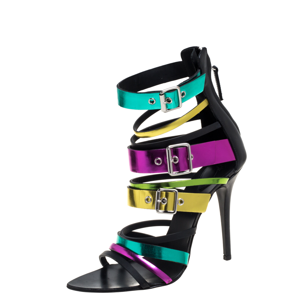 luxury-women-giuseppe-zanotti-used-shoes-p396302-004 Giuseppe Zanotti Multicolor Leather Cage Sandals Size 38