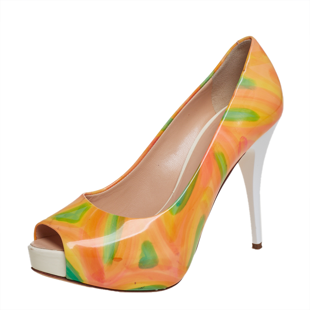luxury-women-giuseppe-zanotti-used-shoes-p402477-001 Giuseppe Zanotti Multicolor Patent Leather Platform Peep Toe Pumps Size 36
