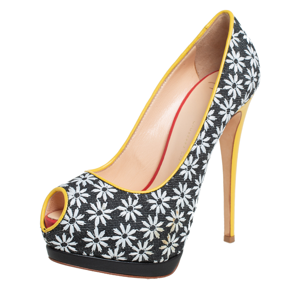 luxury-women-giuseppe-zanotti-used-shoes-p404500-003 Giuseppe Zanotti Floral Print Fabric And Leather Platform Pumps Size 38