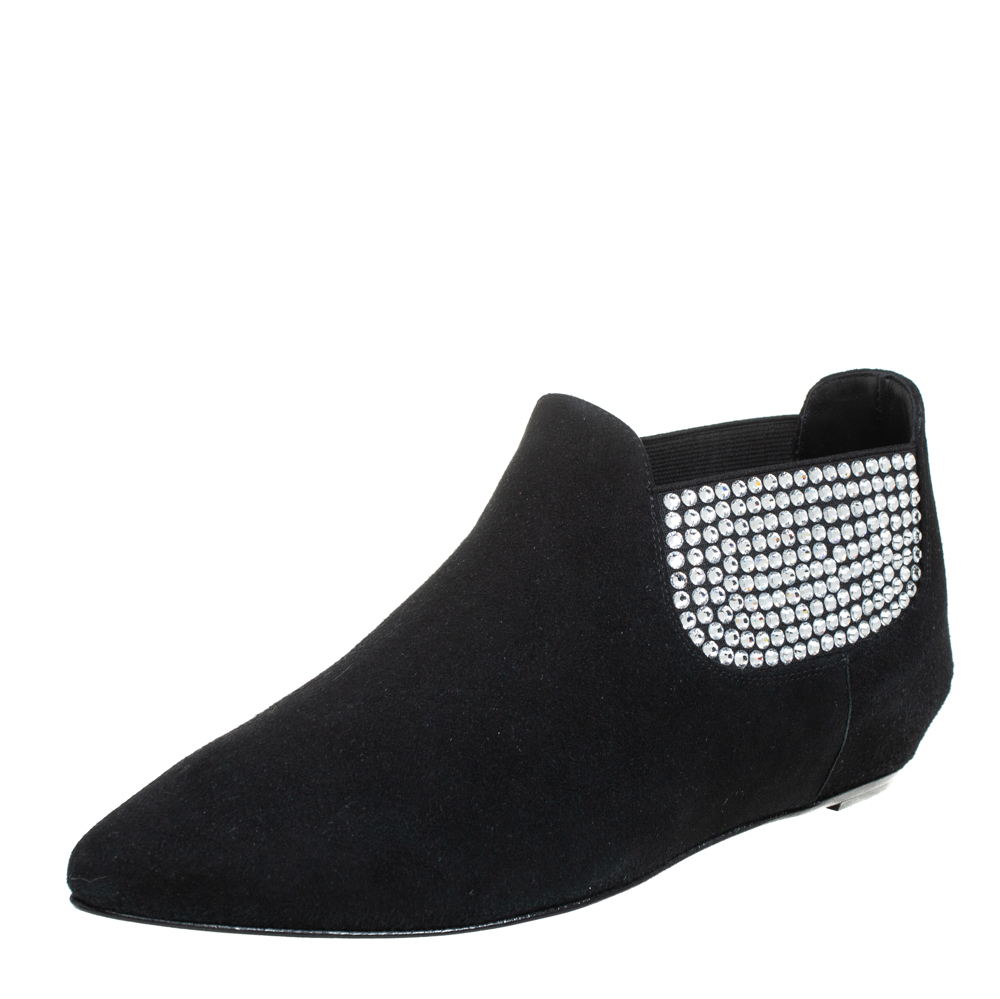 luxury-women-giuseppe-zanotti-used-shoes-p404829-006 Giuseppe Zanotti Black Suede Embellished Flat Booties Size 36