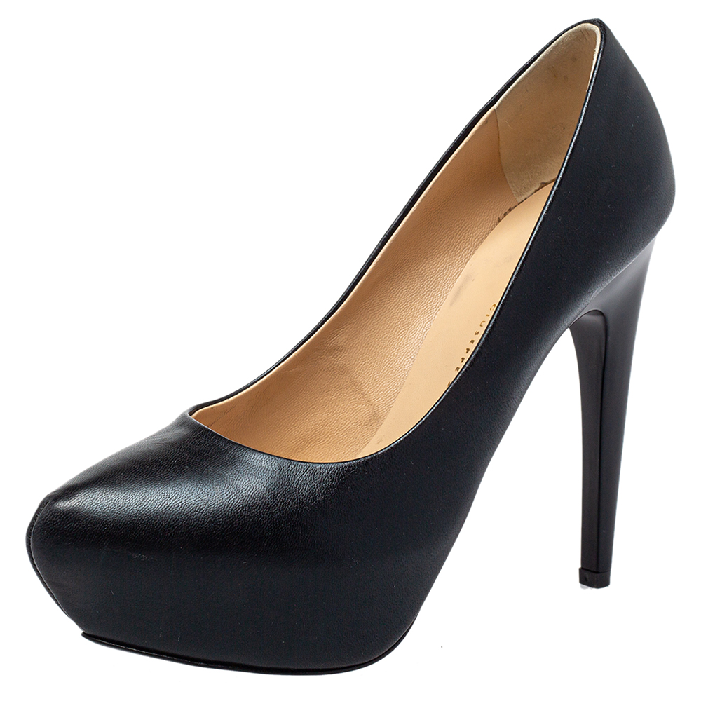 luxury-women-giuseppe-zanotti-used-shoes-p419091-005 Giuseppe Zanotti Black Leather Platform Pumps Size 36.5