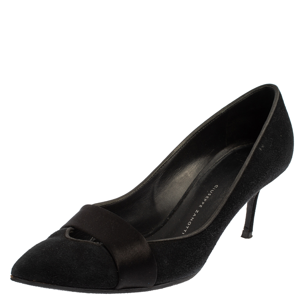 luxury-women-giuseppe-zanotti-used-shoes-p426901-001 Giuseppe Zanotti Black Suede Pointed Toe Pumps Size 37.5