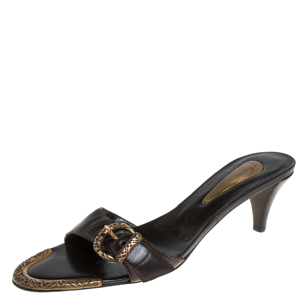luxury-women-giuseppe-zanotti-used-shoes-p434009-006 Giuseppe Zanotti Brown Leather Buckle Detail Open Toe Sandals Size 37