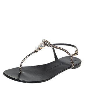 Giuseppe Zanotti Beige/Brown Python Embossed Leather  T Strip Sandals Size 38.5