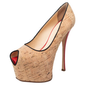 Giuseppe Zanotti Beige Cork Liza Peep Toe Platform Pumps Size 38