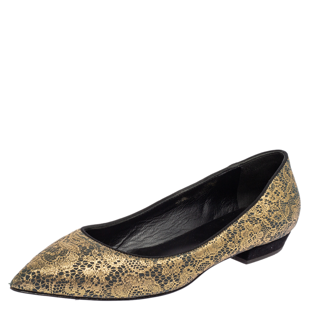 luxury-women-giuseppe-zanotti-used-shoes-p493223-004 Giuseppe Zanotti Metallic Gold Textile Fabric Ballet Flats Size 37