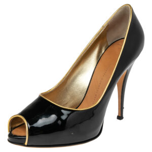 Giuseppe Zanotti Black Patent Leather  Peep Toe  Pumps Size 41