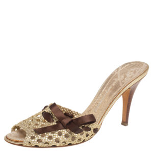 Giuseppe Zanotti Gold Woven Leather Slide Sandals Size 41