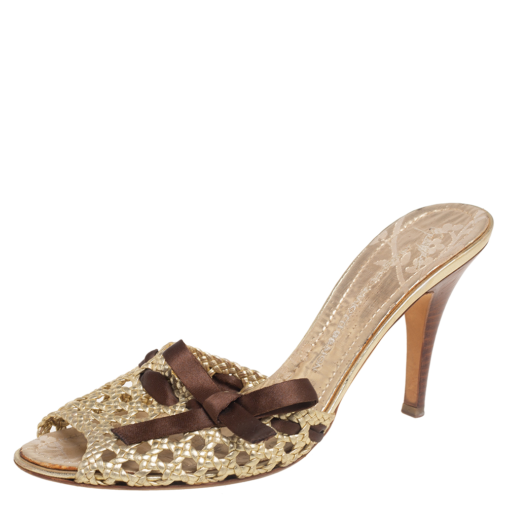 luxury-women-giuseppe-zanotti-used-shoes-p508341-007 Giuseppe Zanotti Gold Woven Leather Slide Sandals Size 41