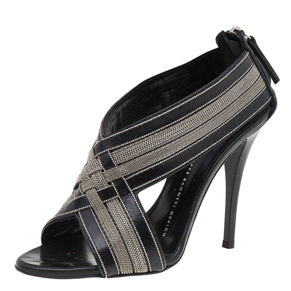 luxury-women-giuseppe-zanotti-used-shoes-p536960-006-2 Giuseppe Zanotti Black Leather Chain Crisscross Sandals Size 36