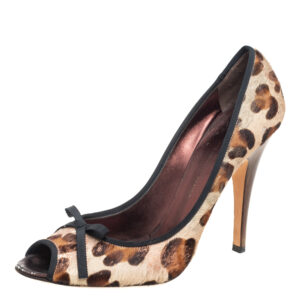 Giuseppe Zanotti Leopard Print Calf Hair Peep Toe Pumps Size 41