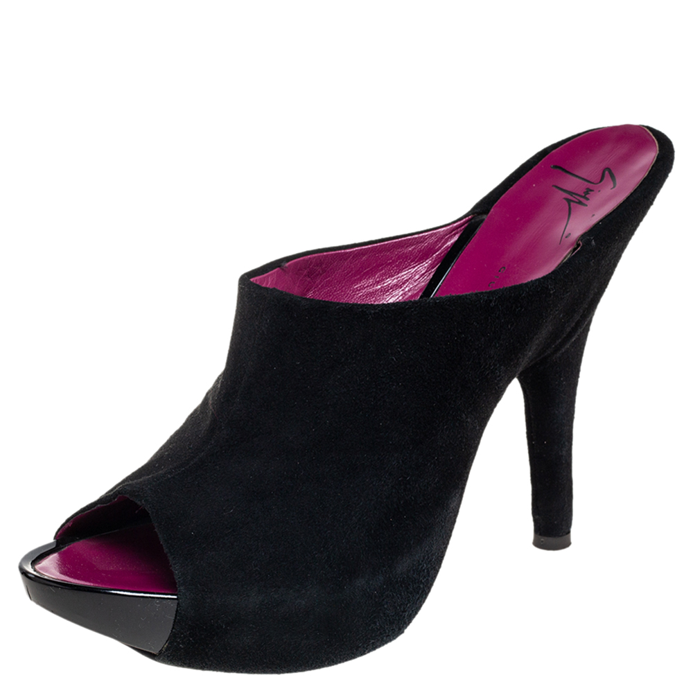 luxury-women-giuseppe-zanotti-used-shoes-p580090-003-2 Giuseppe Zanotti Black Suede Open Toe Mule Sandals Size 40.5