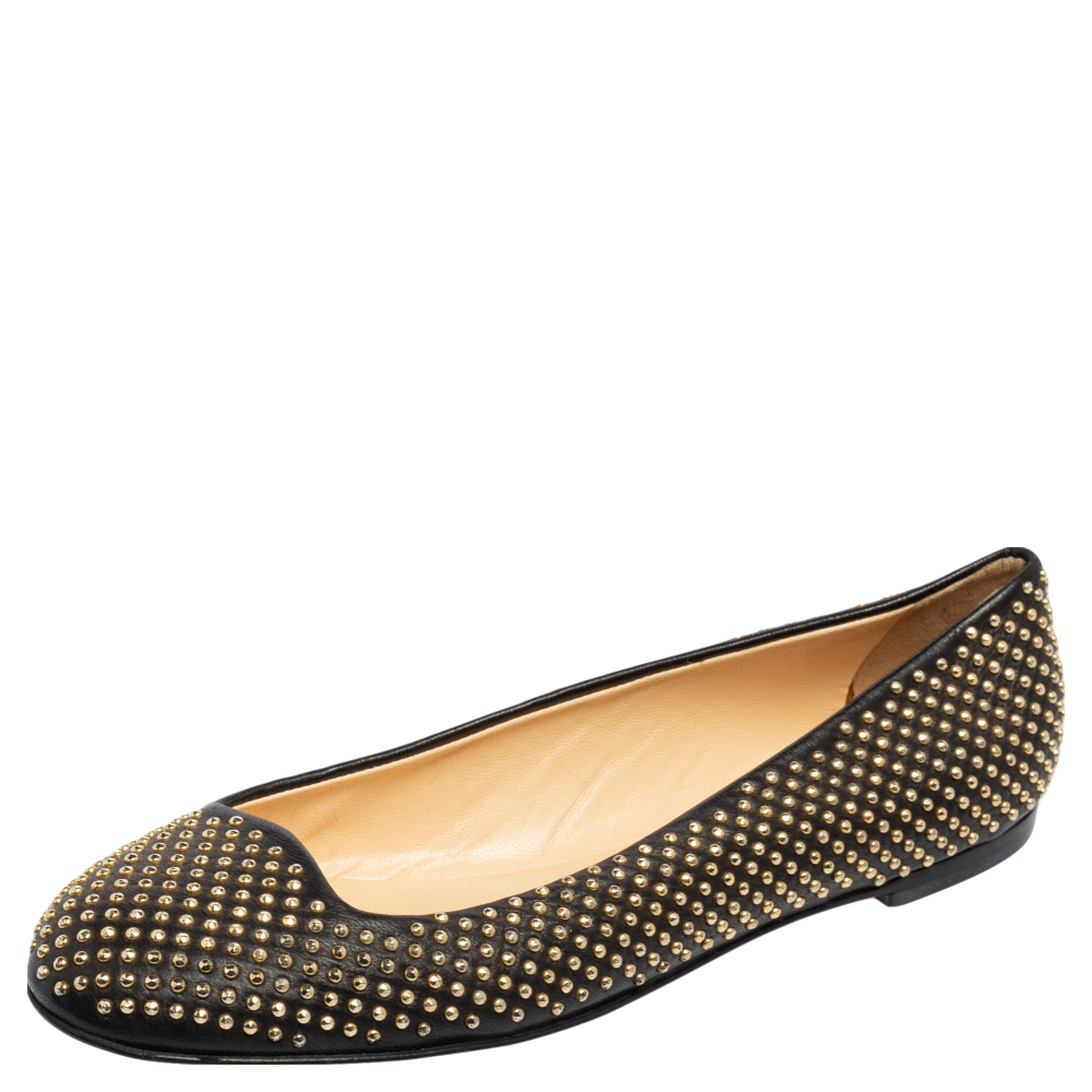 luxury-women-giuseppe-zanotti-used-shoes-p582600-007-2 Giuseppe Zanotti Black Leather Studded Ballet Flats Size 38