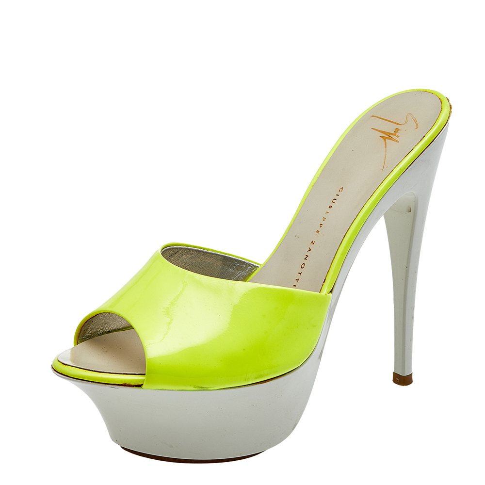luxury-women-giuseppe-zanotti-used-shoes-p595944-005-2 Giuseppe Zanotti Neon Yellow Patent Leather Platform Sandals Size 35
