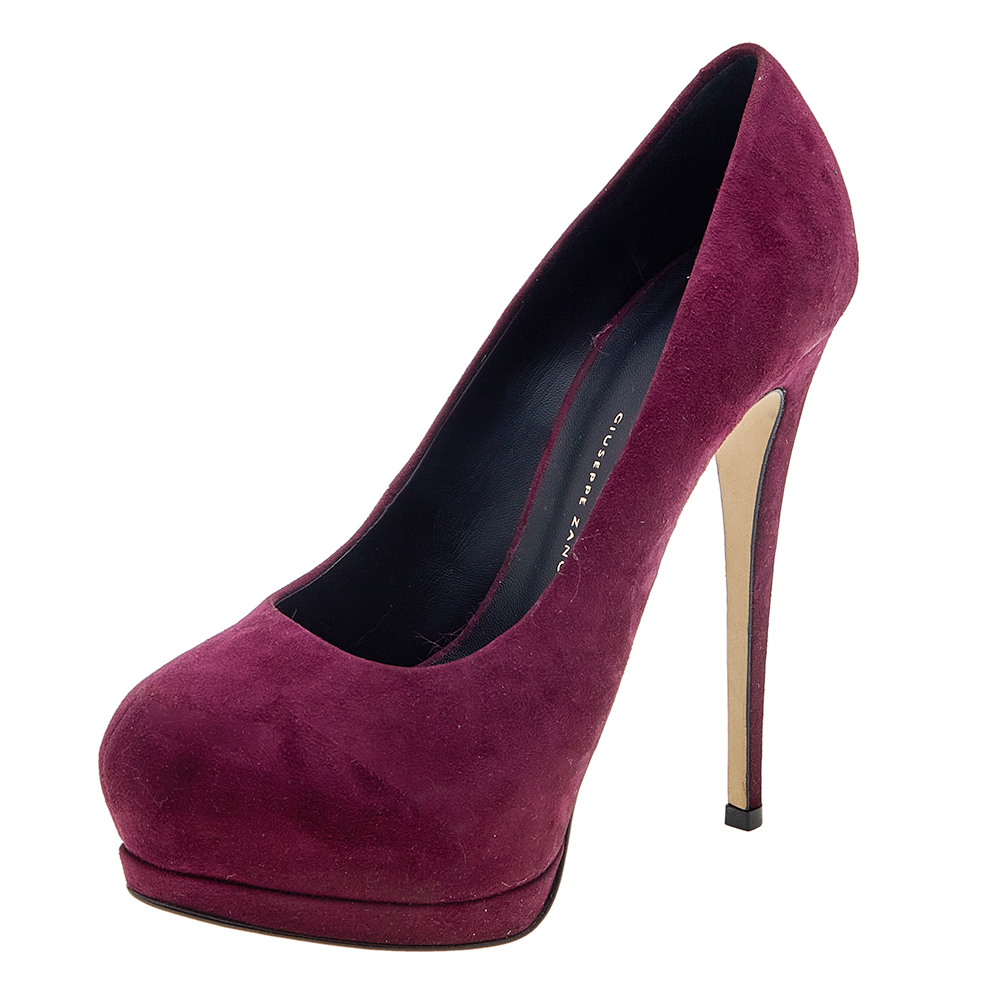 Giuseppe Zanotti Burgundy Suede Platform Pumps Size 37.5