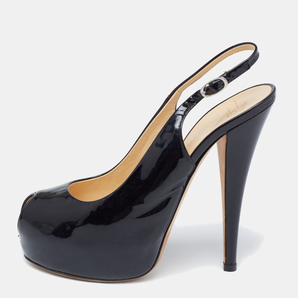 luxury-women-giuseppe-zanotti-used-shoes-p626178-003-2 Giuseppe Zanotti Black Patent Leather Peep Toe Slingback Platform Pumps Size 38