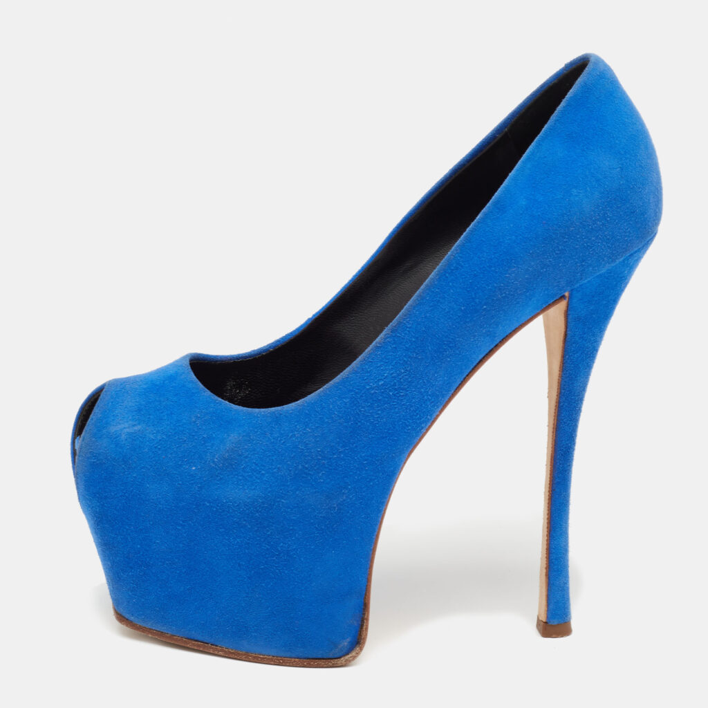 luxury-women-giuseppe-zanotti-used-shoes-p641080-003-2 Giuseppe Zanotti Blue Suede Sharon Peep Toe Platform Pumps Size 36.5