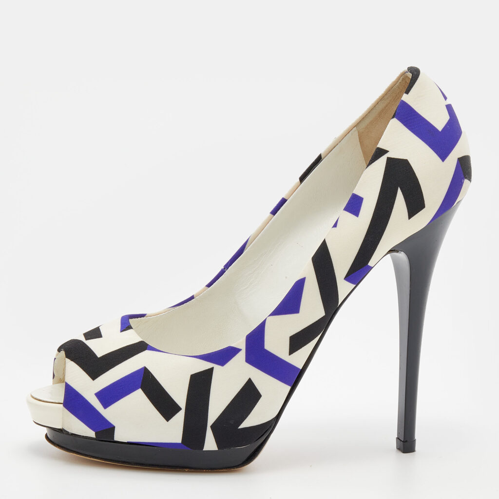 luxury-women-giuseppe-zanotti-used-shoes-p666331-002-1 Giuseppe Zanotti Multicolor Printed Fabric Peep Toe Pumps Size 40