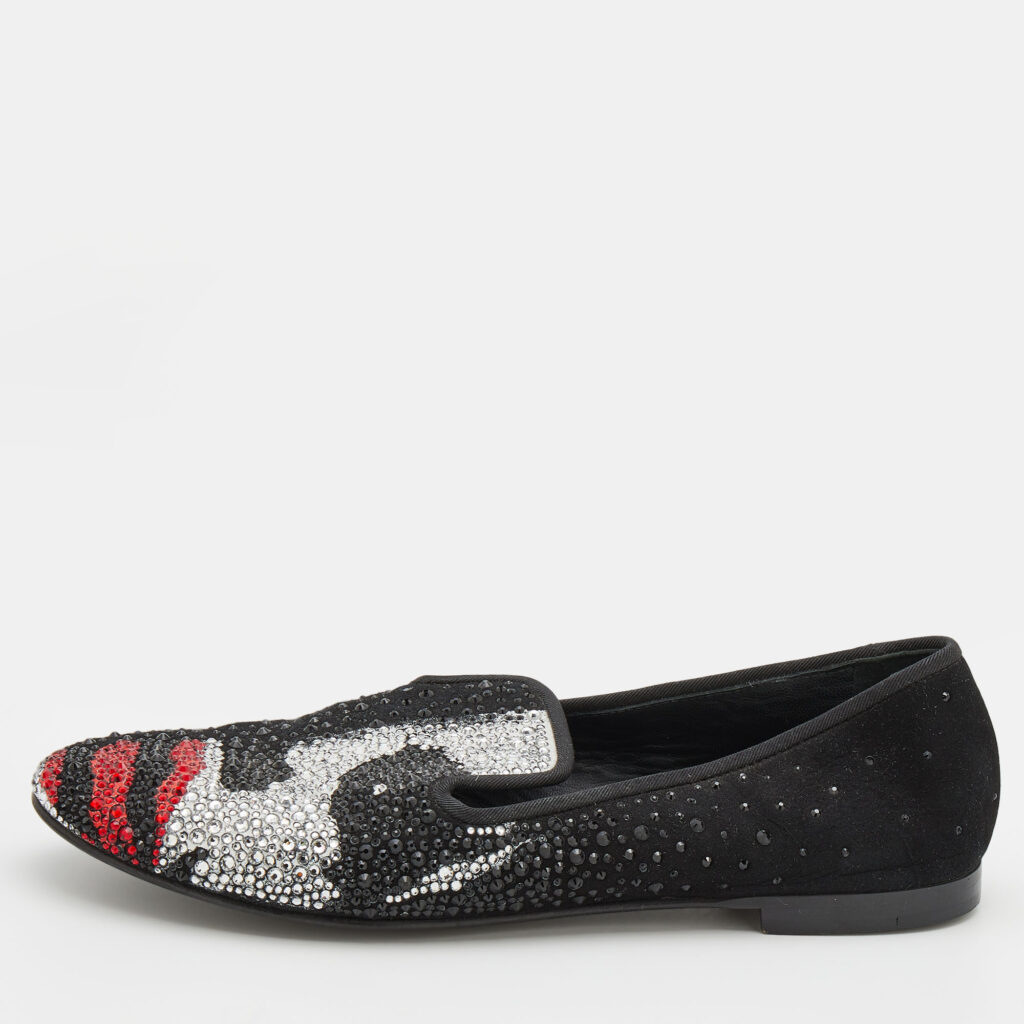 luxury-women-giuseppe-zanotti-used-shoes-p695313-002-1 Giuseppe Zanotti Black Suede Crystal Embellished Joker Smoking Slippers Size 37