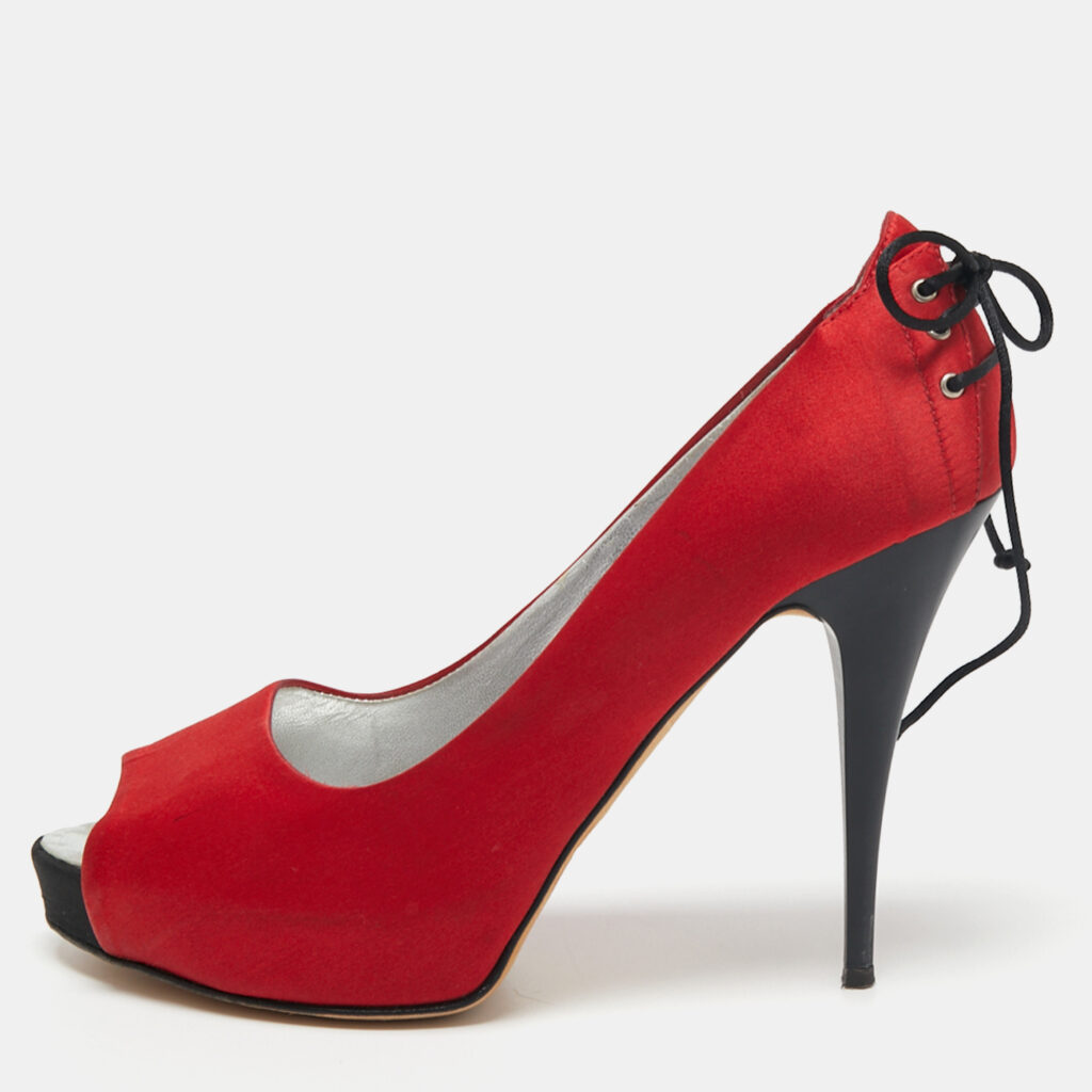luxury-women-giuseppe-zanotti-used-shoes-p697579-010-1 Giuseppe Zanotti Red Satin Peep Toe Platform Pumps Size 37