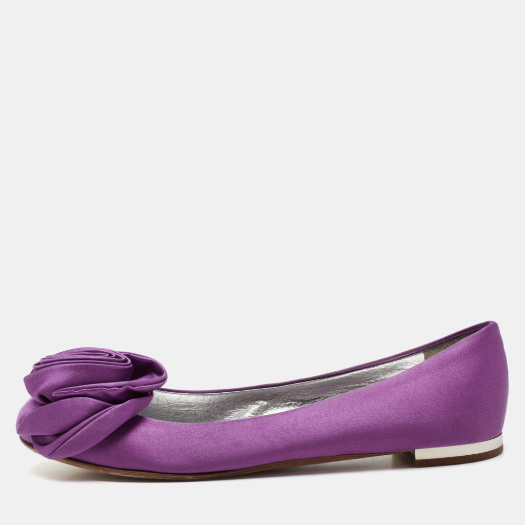 luxury-women-giuseppe-zanotti-used-shoes-p698907-005-1 Giuseppe Zanotti Purple Satin Flower Applique Ballet Flats Size 37.5