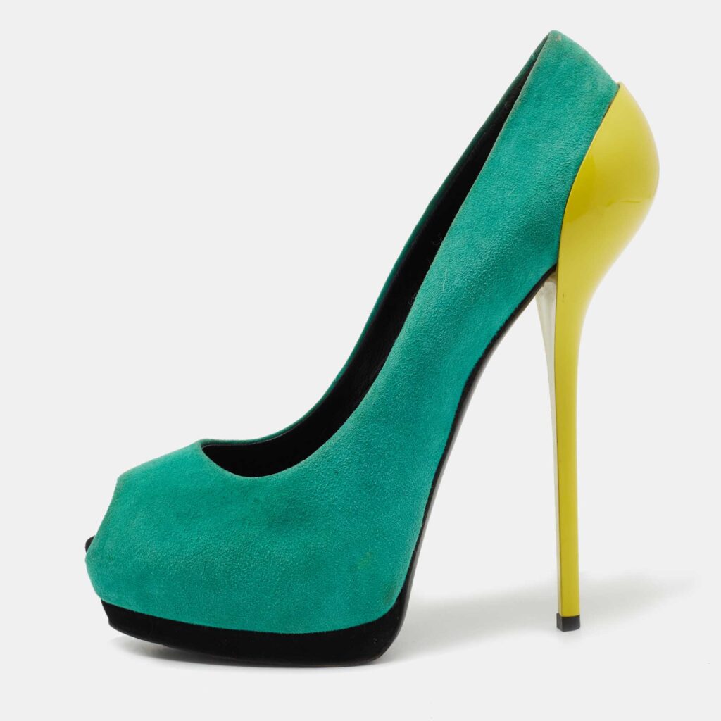 luxury-women-giuseppe-zanotti-used-shoes-p704217-003-1 Giuseppe Zanotti Tricolor Suede Nana Peep-Toe Platform Pumps Size 40