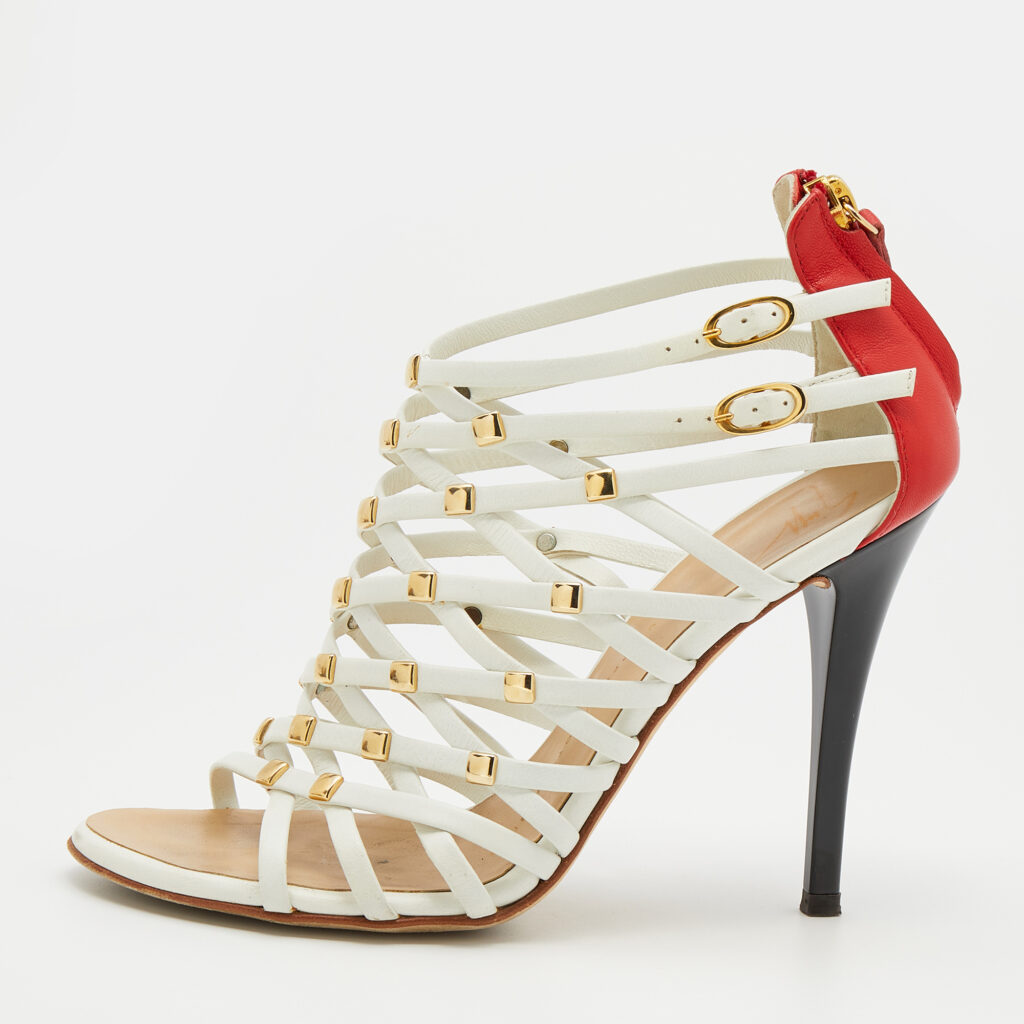 luxury-women-giuseppe-zanotti-used-shoes-p707576-002-1 Giuseppe Zanotti White/Red Leather Embellished Strappy Sandals Size 36