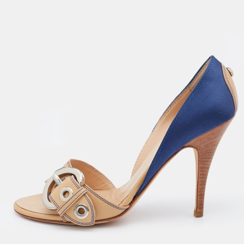 luxury-women-giuseppe-zanotti-used-shoes-p721700-1666360331-006 Giuseppe Zanotti Blue/Beige Satin and Leather Buckle Side Sandals Size 37