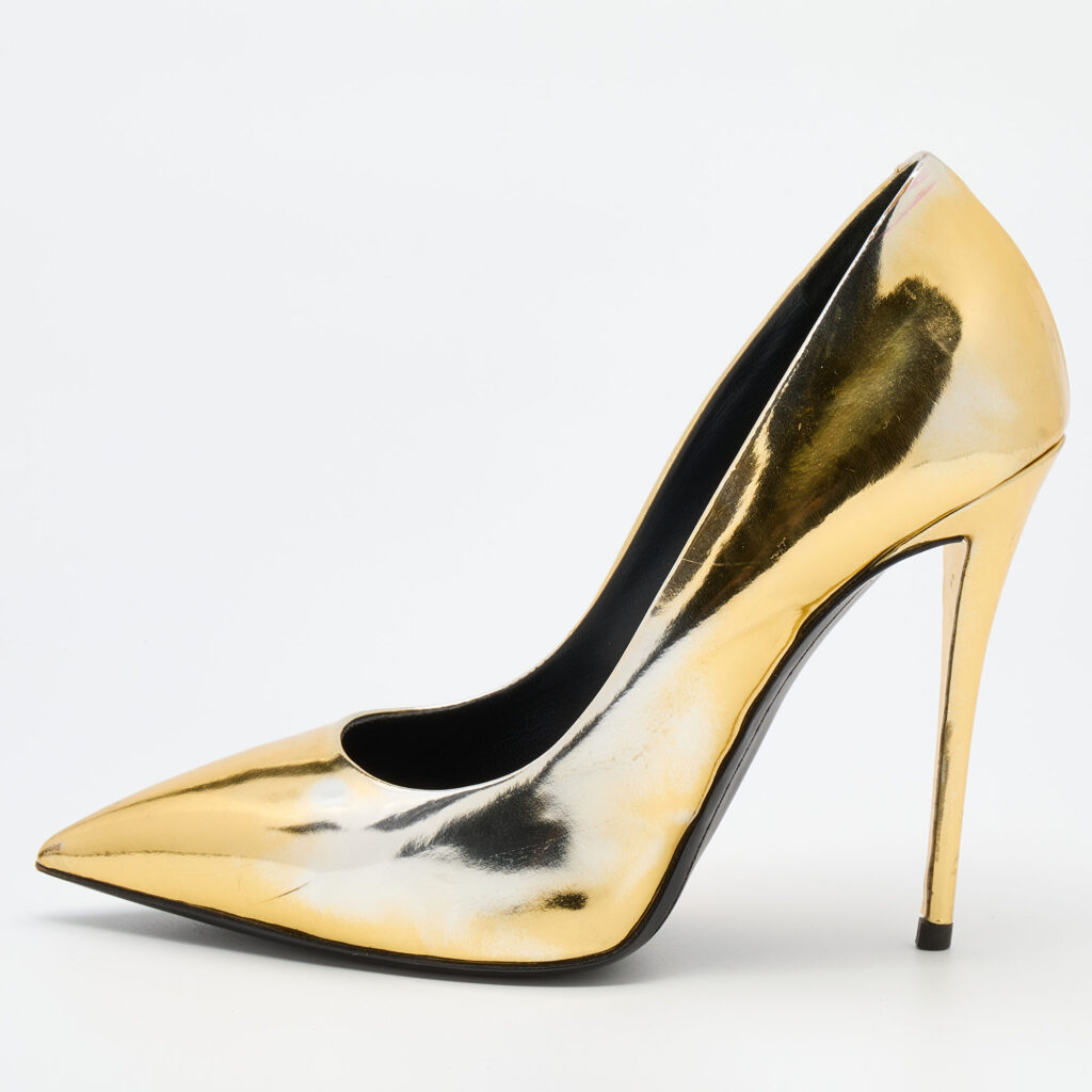 Giuseppe Zanotti Gold Patent Leather Pointed Toe Pumps Size 38