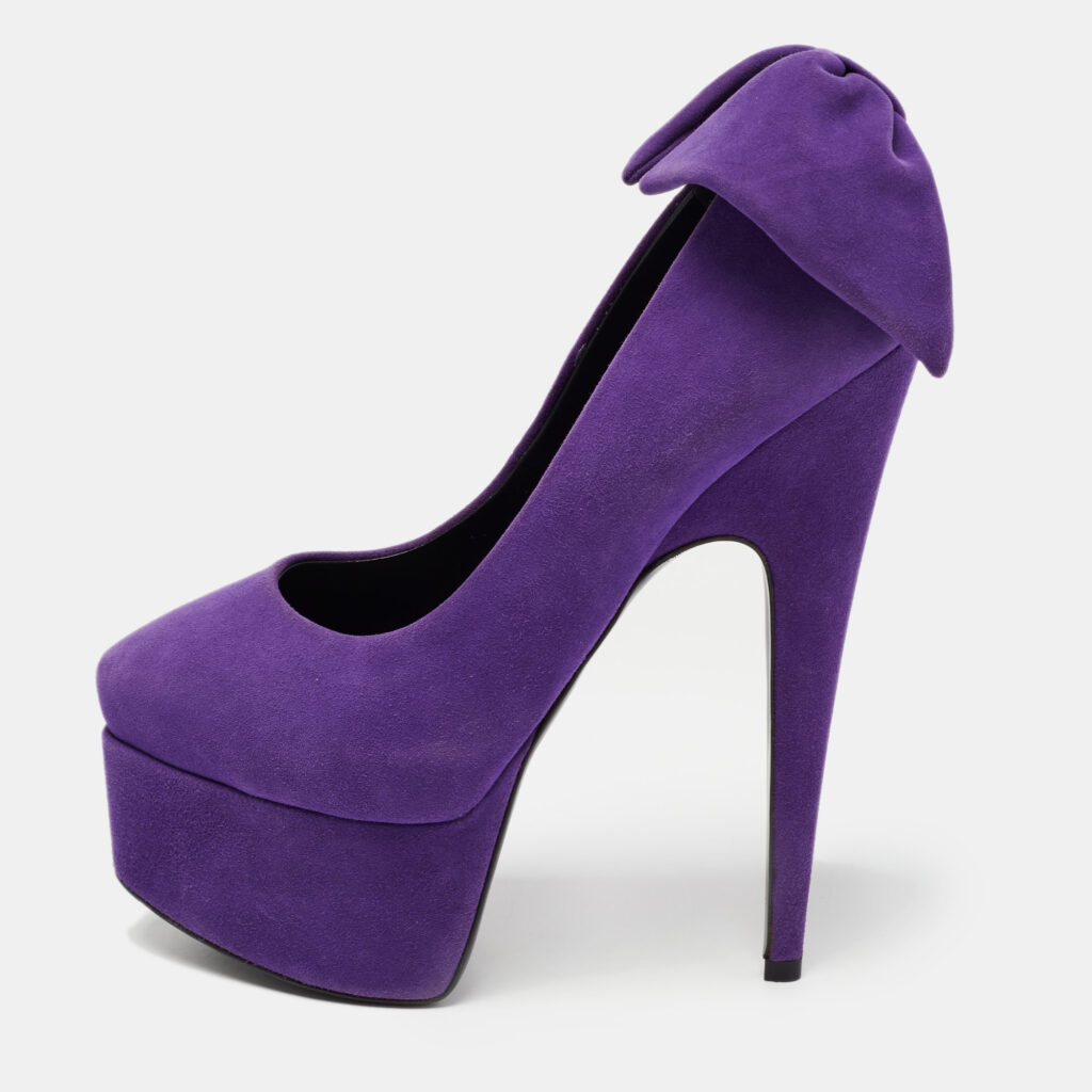 Giuseppe Zanotti Purple Suede Debra Bow Platform Pumps Size 36.5