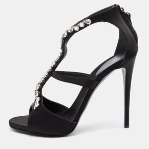 Giuseppe Zanotti Black Leather Crystal Embellished Pumps Size 38