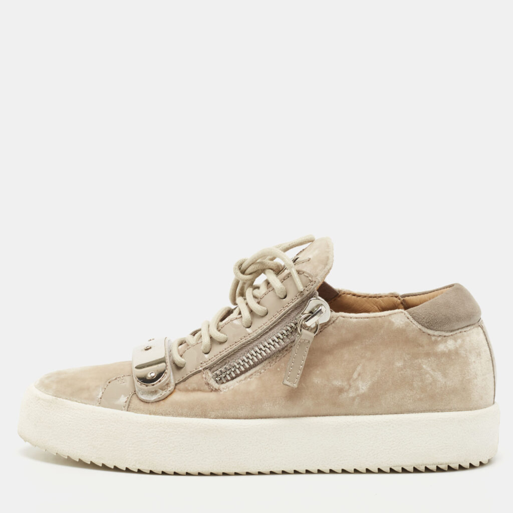 luxury-women-giuseppe-zanotti-used-shoes-p785130-010 Giuseppe Zanotti Beige Velvet Sneakers Size 37