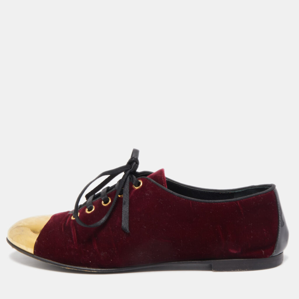 luxury-women-giuseppe-zanotti-used-shoes-p802694-001 Giuseppe Zanotti Burgundy Velvet Lace Up Loafers Size 37