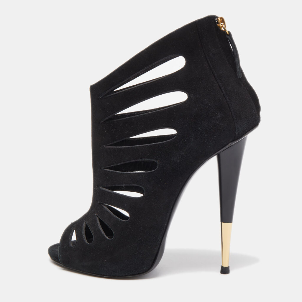 luxury-women-giuseppe-zanotti-used-shoes-p802916-001 Giuseppe Zanotti Black Suede Cut Out Peep Toe Booties Size 38