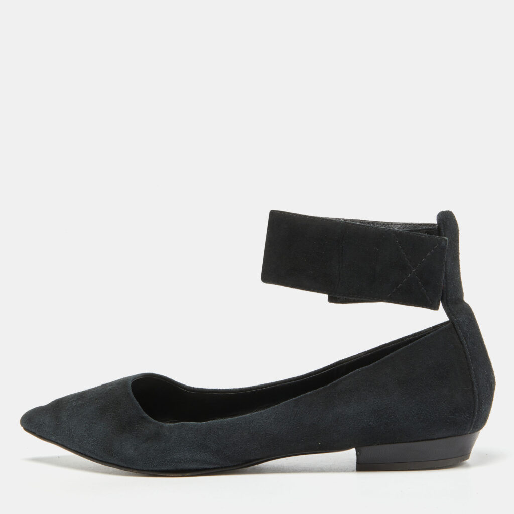 luxury-women-giuseppe-zanotti-used-shoes-p810151-010 Giuseppe Zanotti Black Suede Ankle Strap Ballet Flats Size 37