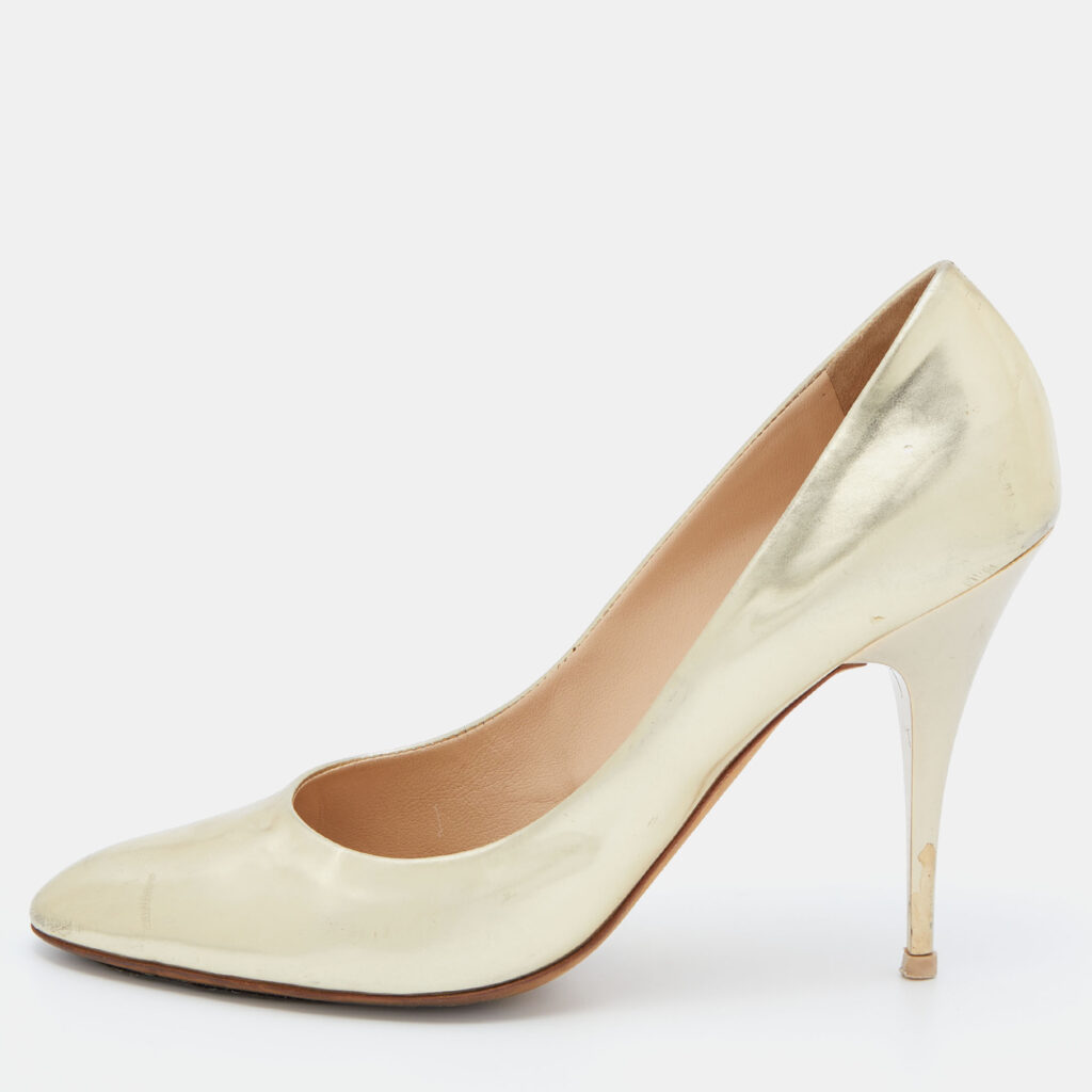 luxury-women-giuseppe-zanotti-used-shoes-p814640-011 Giuseppe Zanotti Gold Leather Round Toe Pumps Size 40