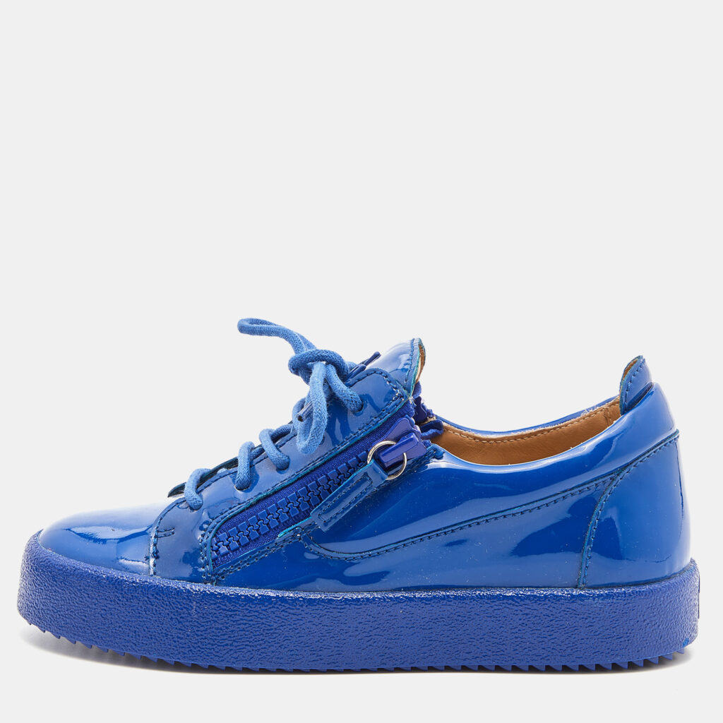 luxury-women-giuseppe-zanotti-used-shoes-p834462-003 Giuseppe Zanotti Blue Patent Leather Donna Low Top Sneakers Size 36