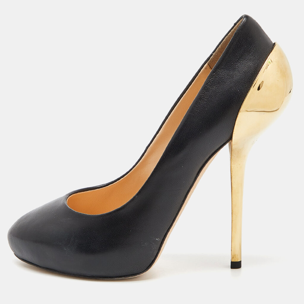 luxury-women-giuseppe-zanotti-used-shoes-p839493-004 Giuseppe Zanotti Black Leather Round Toe Pumps Size 37