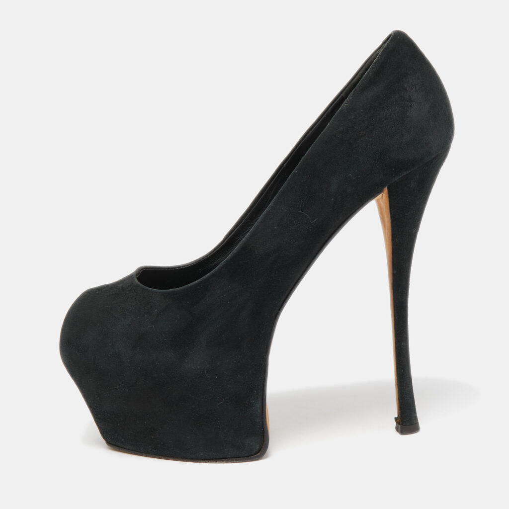 luxury-women-giuseppe-zanotti-used-shoes-p843574-001 Giuseppe Zanotti Black Suede Liza Peep Toe Platform Pumps Size 39
