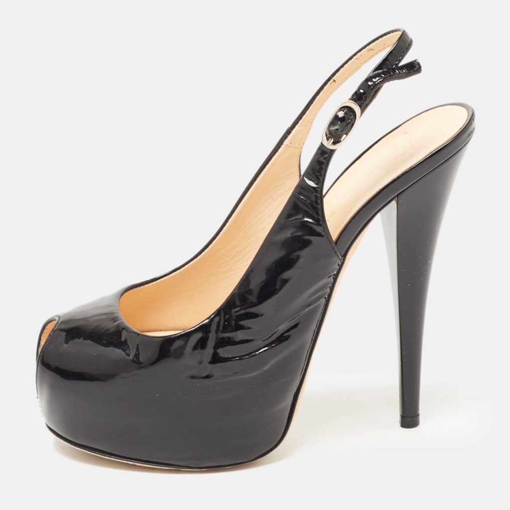 luxury-women-giuseppe-zanotti-used-shoes-p856205-002 Giuseppe Zanotti Black Patent Leather Peep Toe Platform Slingback Pumps Size 36