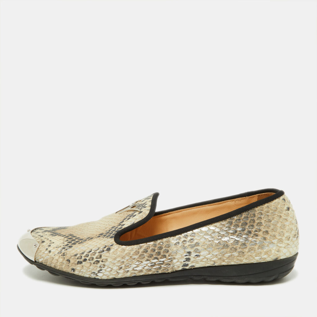 luxury-women-giuseppe-zanotti-used-shoes-p868769-001 Giuseppe Zanotti Two Tone Python Embossed Leather Smoking Slippers Size 35.5