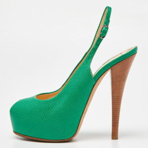 Giuseppe Zanotti Green Lizard Embossed Leather Slingback Sandals Size 39